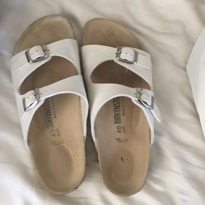 White Birkenstock Arizona Sandals Leather